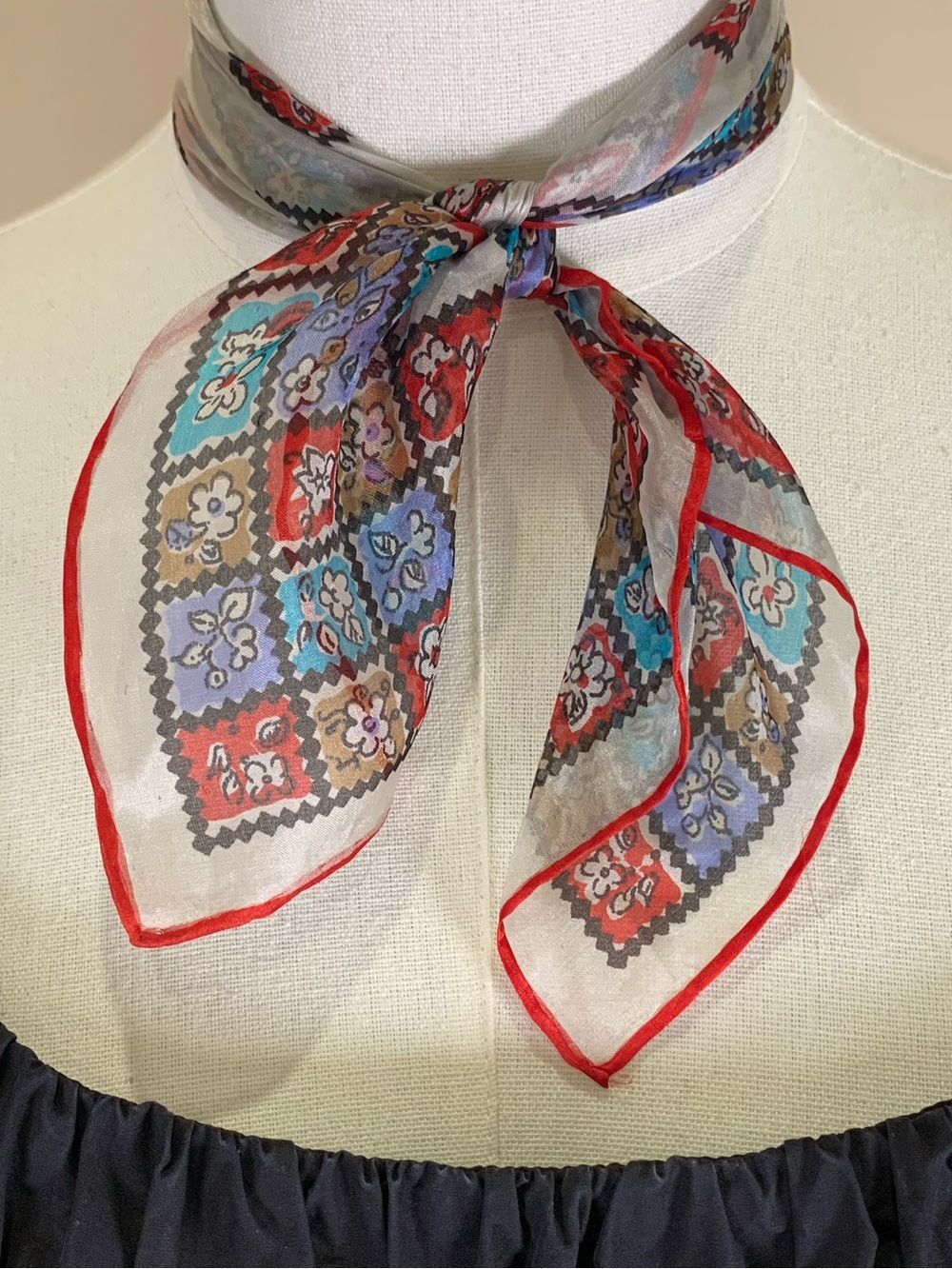 Delicate Vintage Pure Silk Scarf Mosaic Print Japan 16”